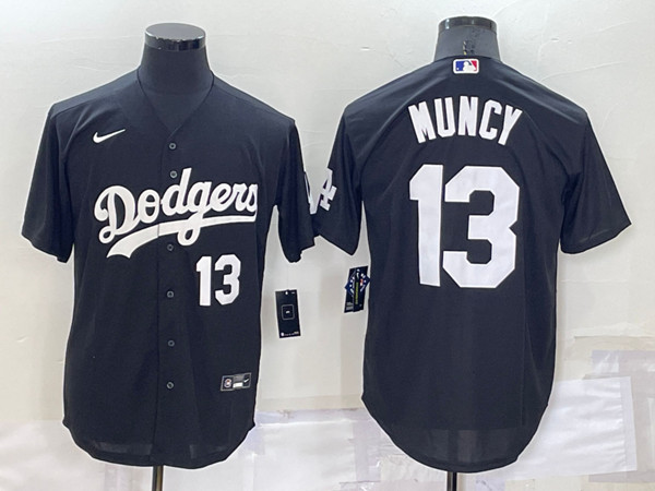 Men's Los Angeles Dodgers #13 Max Muncy Black Cool Base Stitched Baseball Jersey